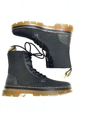 Dr. Martens Combs Black Canvas Leather Styling Lace-Up Combat Moto Boot Size 6